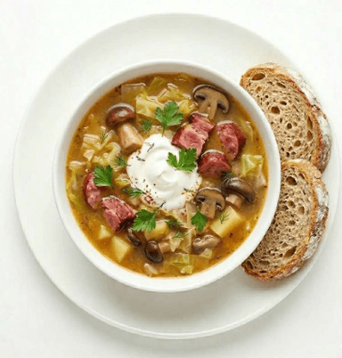 Food-Kapustová s klobásou a hubami, chlieb